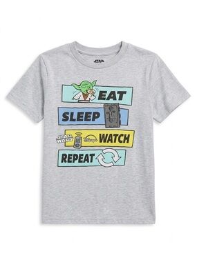 NWT Star Wars Disney+ Eat Sleep Watch Repeat Graphic Tee T Shirt Kids M